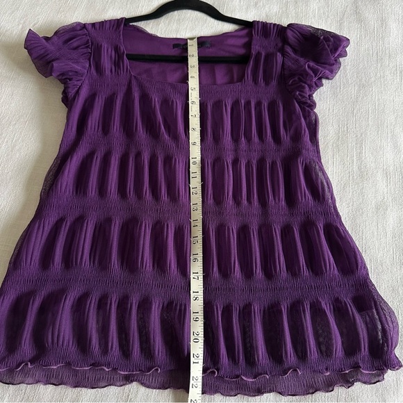 Chadwicks Womens Purple Mesh Overlay 3D Textured Smocked Top Sz S Corpcore Chic - Picture 7 of 11